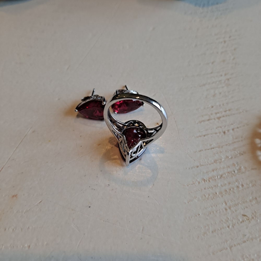 Lab Created Ruby Size 10 Ring And Earrings - image 3